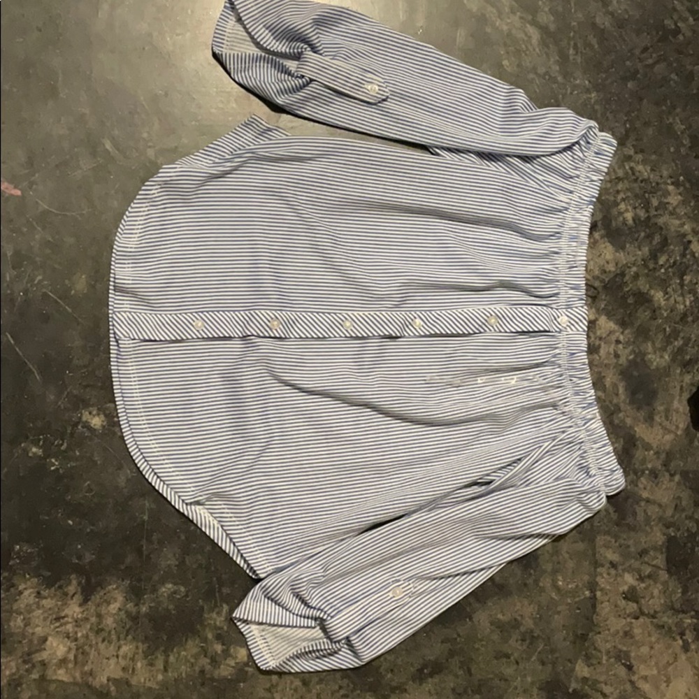 Off shoulder pinstripe shirt